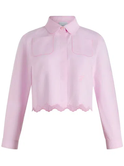 Patou Cropped Scalloped Shirt In Organic Cotton Poplin In Pink