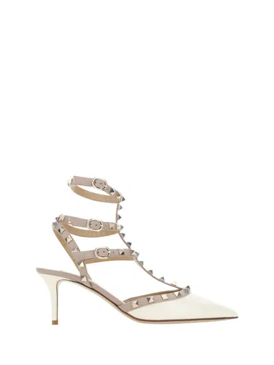 Valentino 65mm Rockstud Patent Leather Pumps In White