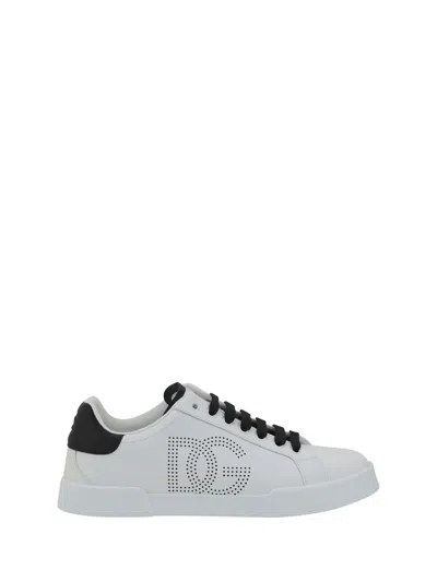 Dolce & Gabbana White And Black Leather Sneakers In White