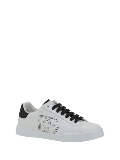 Dolce & Gabbana White And Black Leather Sneakers In White