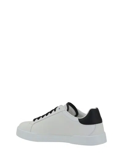 Dolce & Gabbana White And Black Leather Sneakers In White