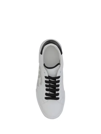 Dolce & Gabbana White And Black Leather Sneakers In White