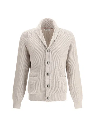 Brunello Cucinelli Beige Cotton Knitted Cardigan In Beige
