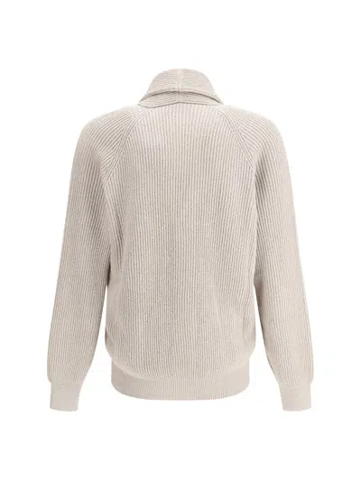 Brunello Cucinelli Beige Cotton Knitted Cardigan In Beige
