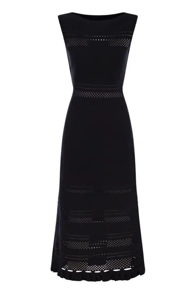 Fabiana Filippi Open-knit Maxi Dress With Ruffled Hem In Blue
