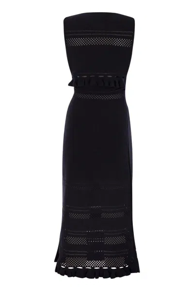 Fabiana Filippi Open-knit Maxi Dress With Ruffled Hem In Blue