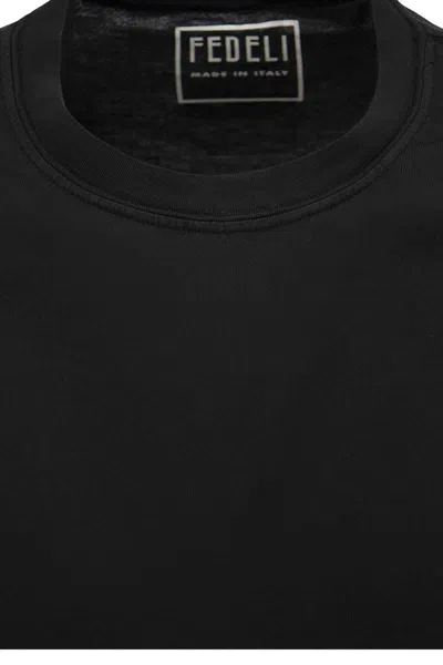Fedeli Long-sleeved Cotton T-shirt In Black