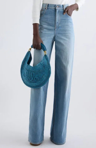 Chloé Chloe Women Teal Green Raffia Banana Handbag In Blue