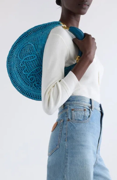 Chloé Chloe Women Teal Green Raffia Banana Handbag In Blue