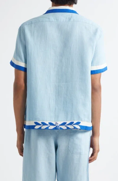 Bode Seedling Stripe Linen Camp Shirt In Blue