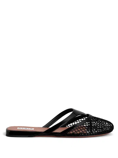 Alaïa Womens Azzedine Alaia Net Patent-leather Flat Mules In Black