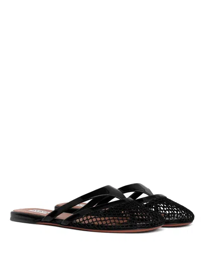 Alaïa Womens Azzedine Alaia Net Patent-leather Flat Mules In Black