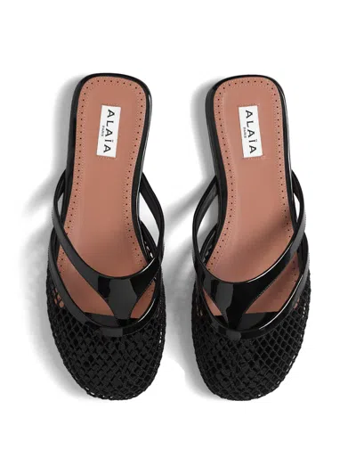 Alaïa Womens Azzedine Alaia Net Patent-leather Flat Mules In Black