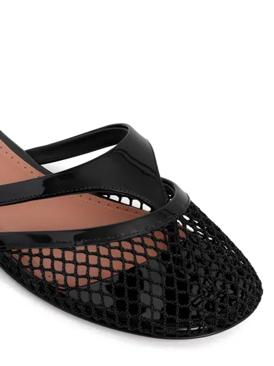 Alaïa Womens Azzedine Alaia Net Patent-leather Flat Mules In Black