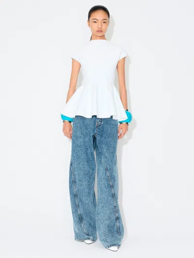 Alaïa Twisted Low Waist Denim Pants In Blue