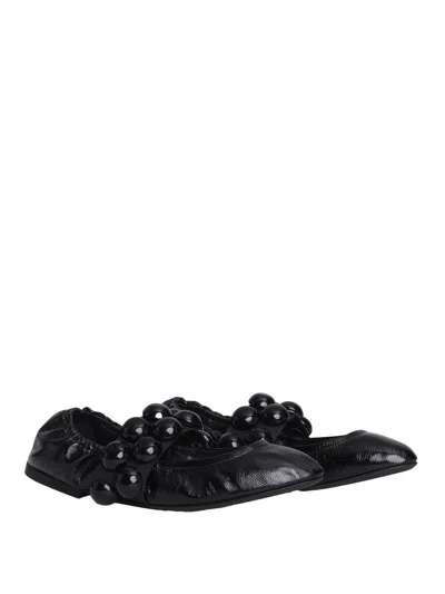 Alaïa Embellished Crinkled-leather Ballet Flats In Black