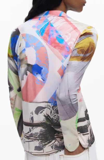 Desigual Abstract Print Button-up Shirt In White Multi