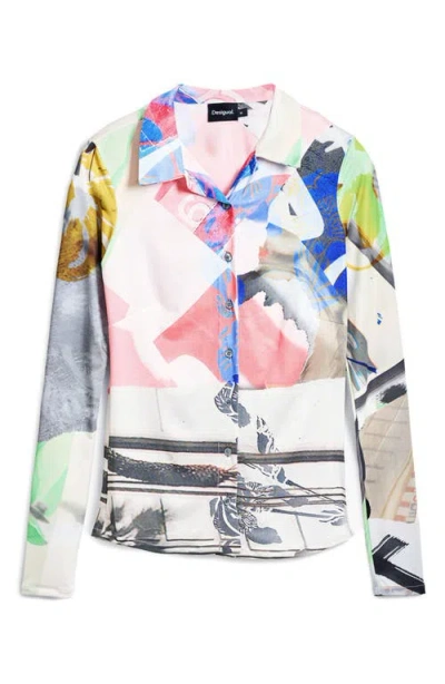 Desigual Abstract Print Button-up Shirt In White Multi