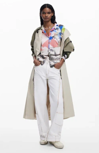 Desigual Abstract Print Button-up Shirt In White Multi