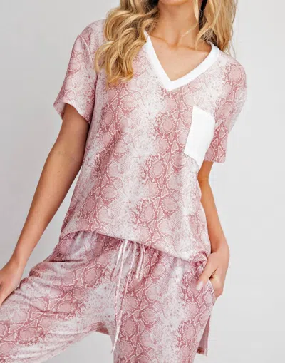 143 Story Snake Skin Pocket Top In Mauve In Multi