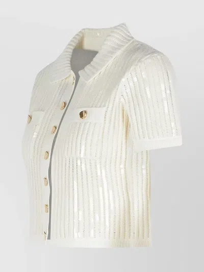 Self-portrait Sequinis Crochet Top In White