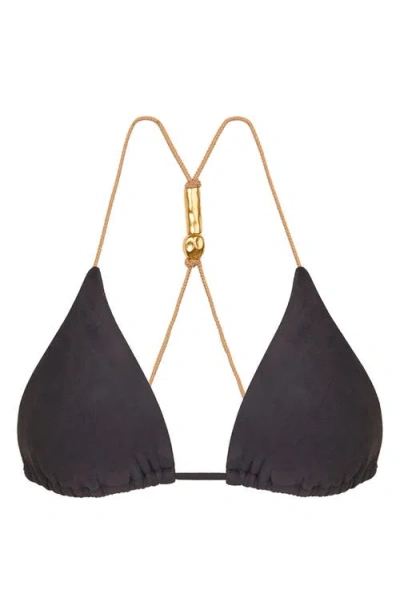 Vix Swimwear Nancy T-back Beaded Triangle Bikini Top In Grey