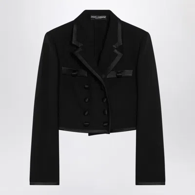 Dolce & Gabbana Cropped Double-breasted Black Jacket In Black