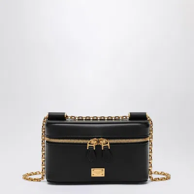 Dolce & Gabbana Sicily Leather Shoulder Bag With Metal Logo Tag In Black