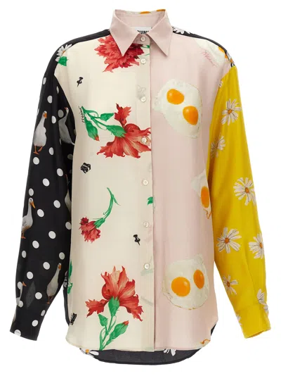 Moschino Oversized Mixed Print French Collar Long Sleeves In Multicolor