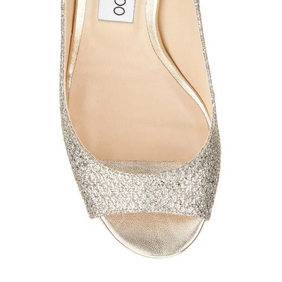 Jimmy Choo Luna 100 Champagne Glitter Fabric Peep Toe Platform Pumps