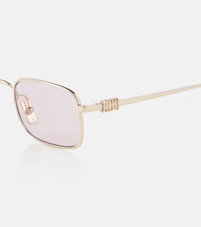 Miu Miu Miu Regard Rectangular Sunglasses In Gold