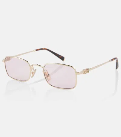 Miu Miu Miu Regard Rectangular Sunglasses In Gold