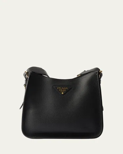 Prada Medium Leather Shoulder Bag In Black