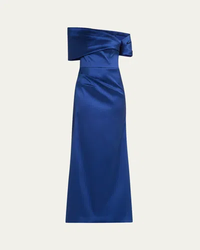 Rickie Freeman For Teri Jon One-shoulder Stretch Mikado Gown In Sapphire