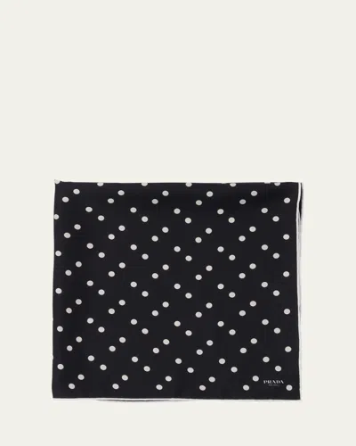 Prada Printed Silk Twill Scarf In F0967 Nero Bianco