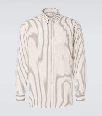 Saint Laurent Cassandre Shirt In Striped Cotton Poplin In Neutral