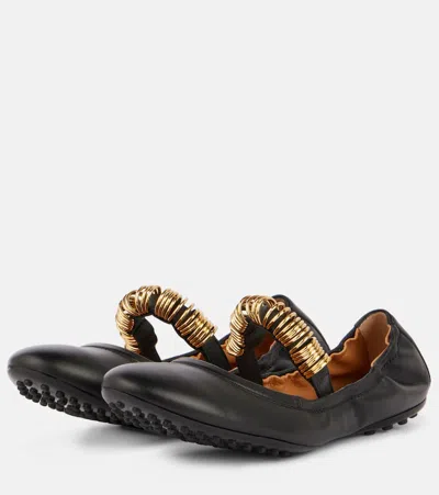 Tod's Leather Ballet Flats In Black