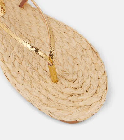 Paris Texas Lace-up Sandals In Natural Raffia And Gold Metallic Python-print Leather In Gold