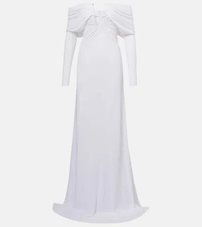 Christopher Esber Arched Palm Strapless Shawl Gown In White