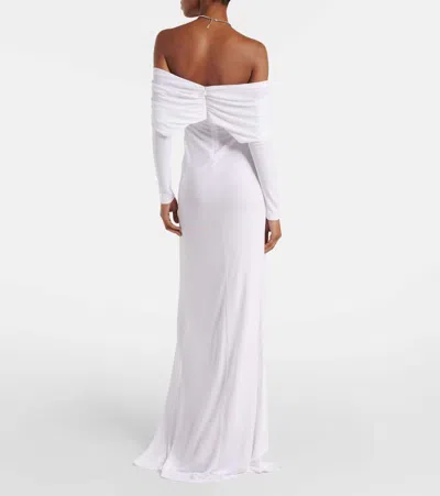 Christopher Esber Arched Palm Strapless Shawl Gown In White