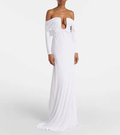 Christopher Esber Arched Palm Strapless Shawl Gown In White