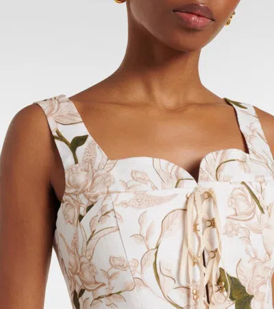 Agua By Agua Bendita Reserva Cropped Lace-up Floral-print Linen Bustier Top In Multi