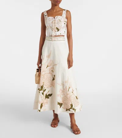 Agua By Agua Bendita Reserva Cropped Lace-up Floral-print Linen Bustier Top In Multi