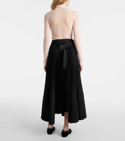 Junya Watanabe Wool Flared Tiered Midi Skirt In Black