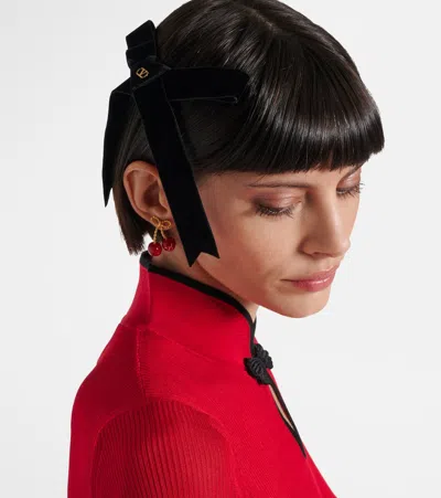 Valentino Garavani Valentino Vlogo Signature Bow Velvet Hair Clip In Black