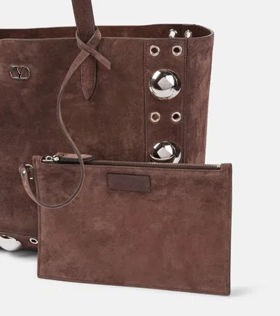 Valentino Garavani Nellcote Embellished Suede Tote In Brown
