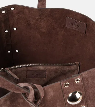 Valentino Garavani Nellcote Embellished Suede Tote In Brown