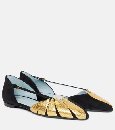 Valentino Foliefoliage Bicolor Leather Ballerina Flats In Black