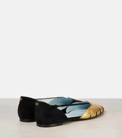 Valentino Foliefoliage Bicolor Leather Ballerina Flats In Black