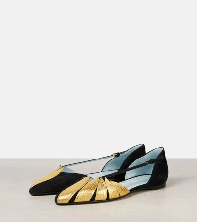 Valentino Foliefoliage Bicolor Leather Ballerina Flats In Black